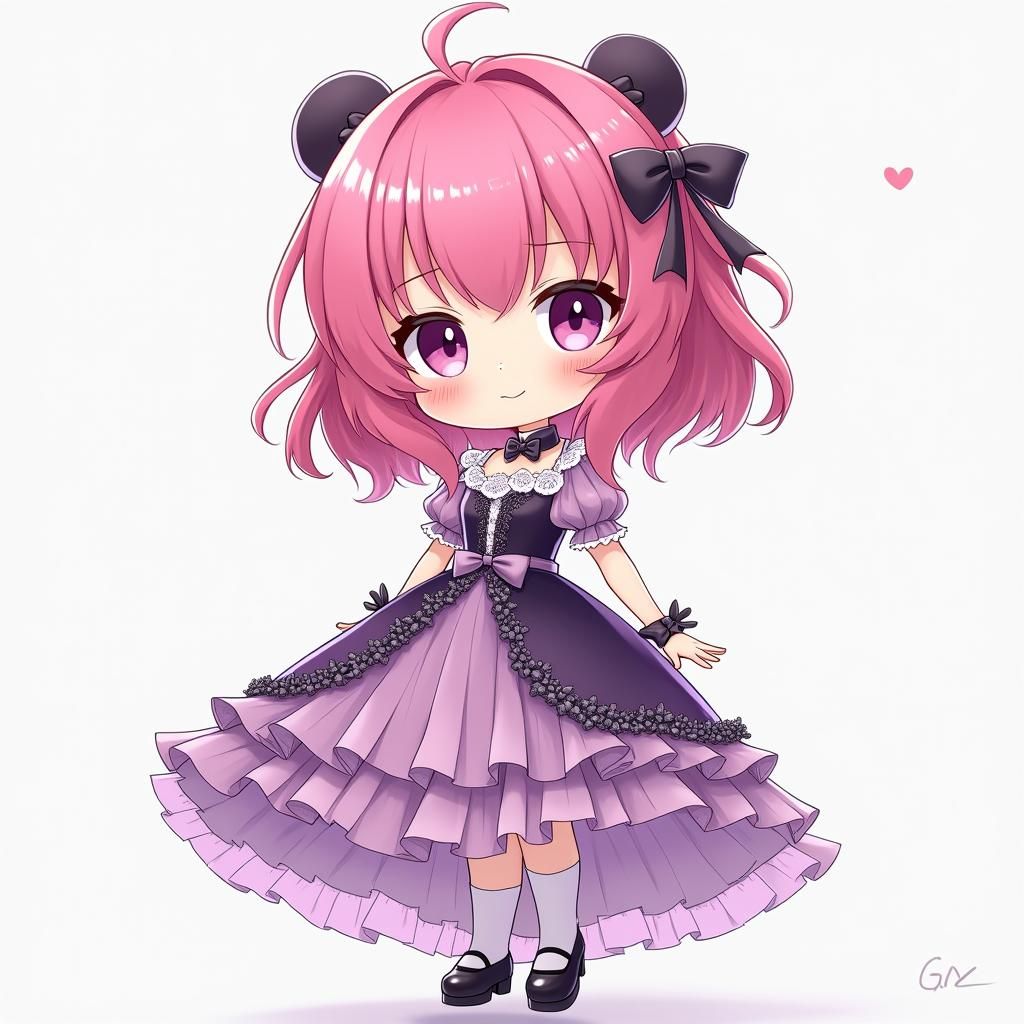 Anime Chibi Girl in Piano Dress, 3D Rendered
