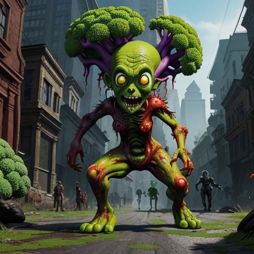 Zombie Broccoli Horde in Claymation Style