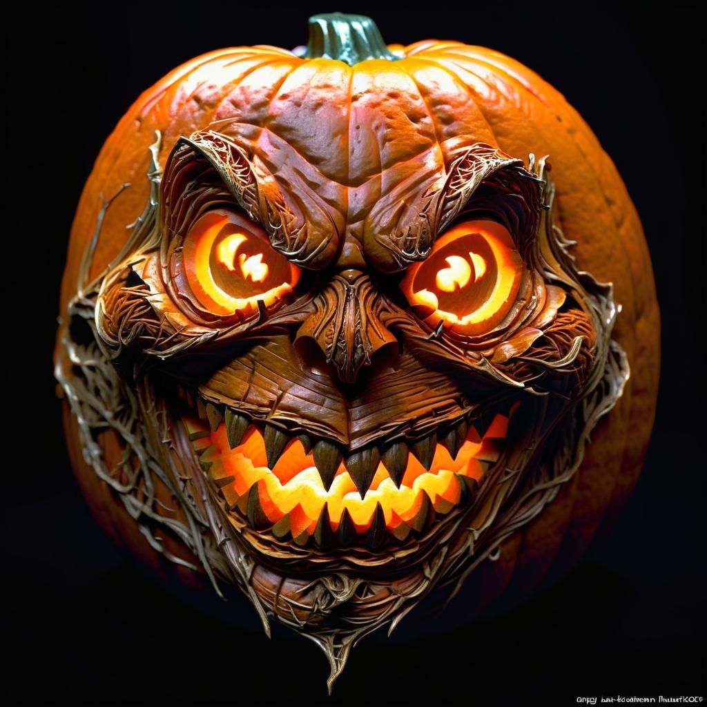 Eerie Jack-o'-Lantern Portrait in Dark Fantasy Style