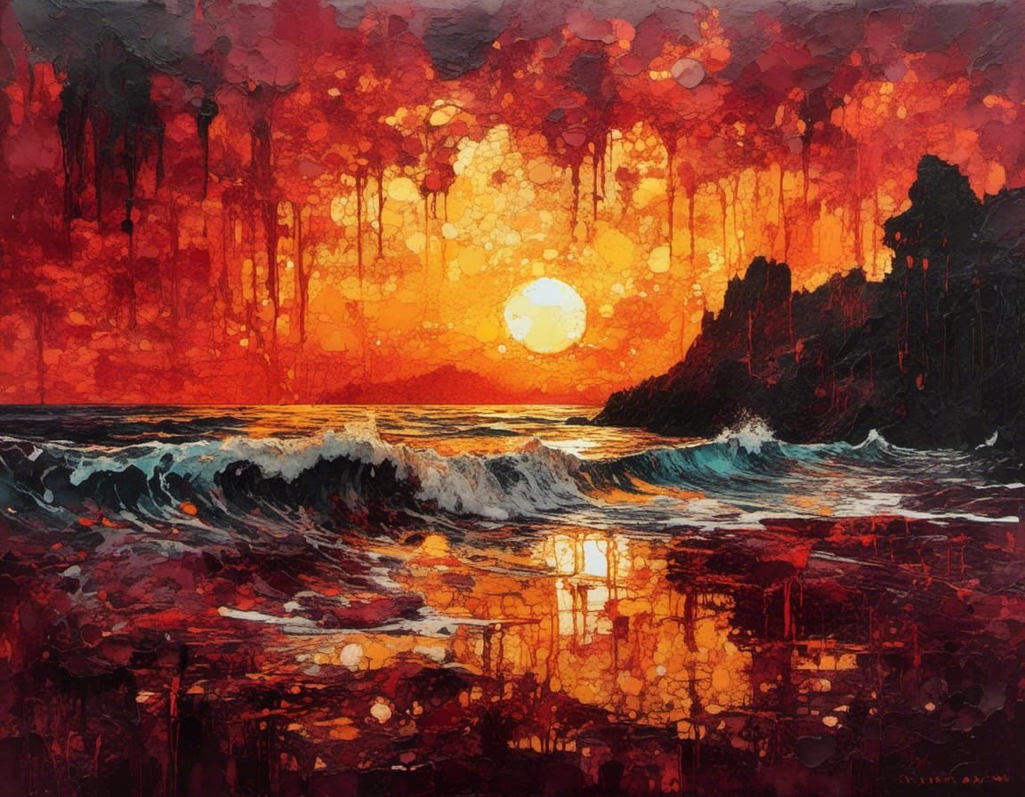 Colorful Bali Sunset in Watercolour Style