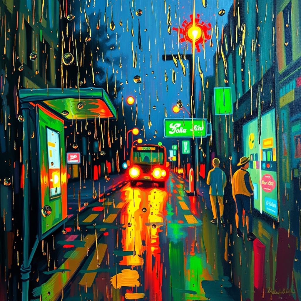 Neon Lights Pierce Raindrops: Neo-Impressionist Expressionis...