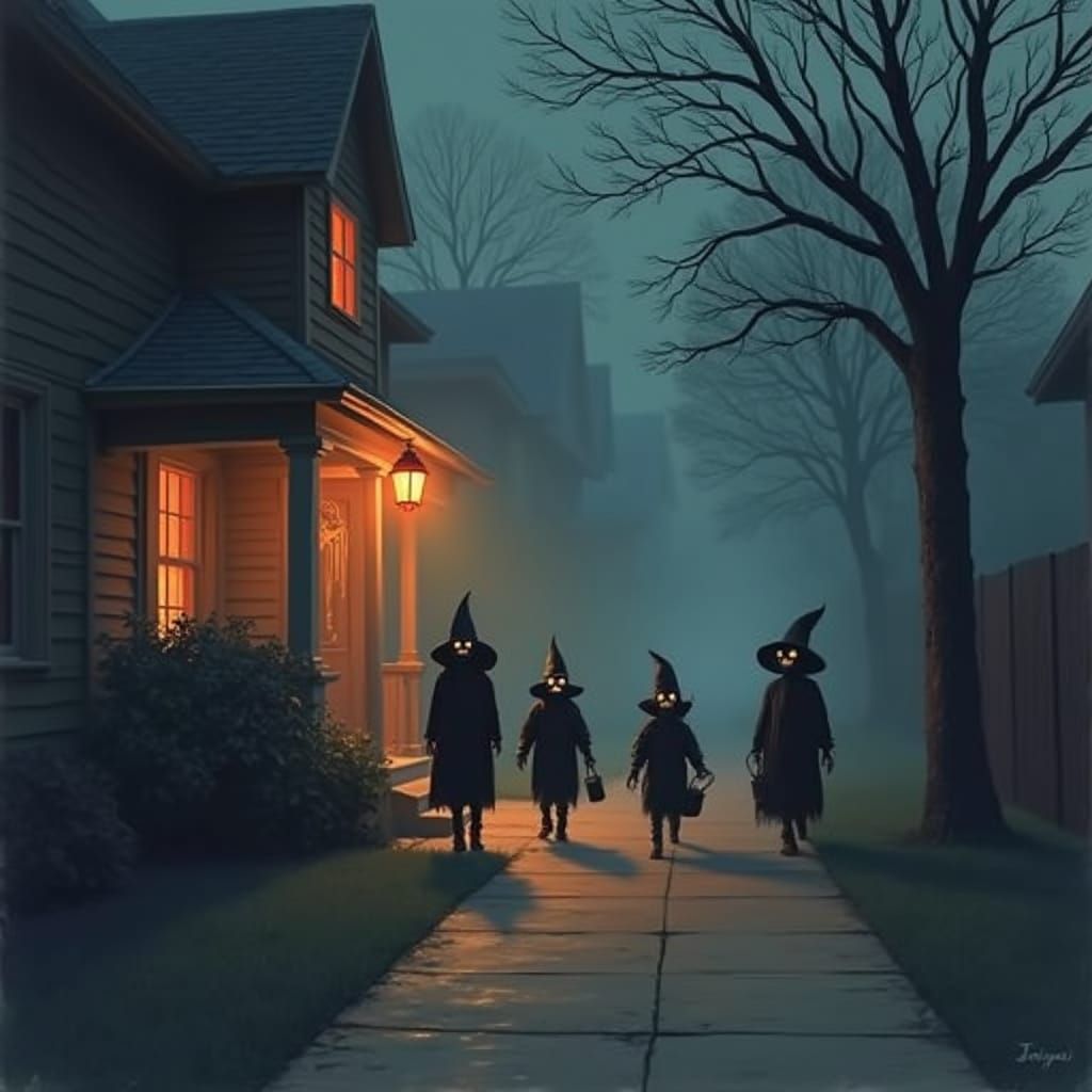 Eerie Halloween Street Scene From Doorway