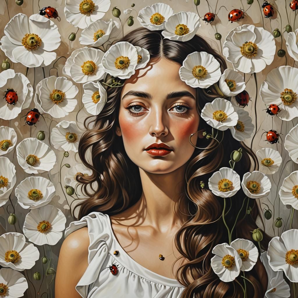 Surreal Woman with Poppies Wallpaper in Dali Style