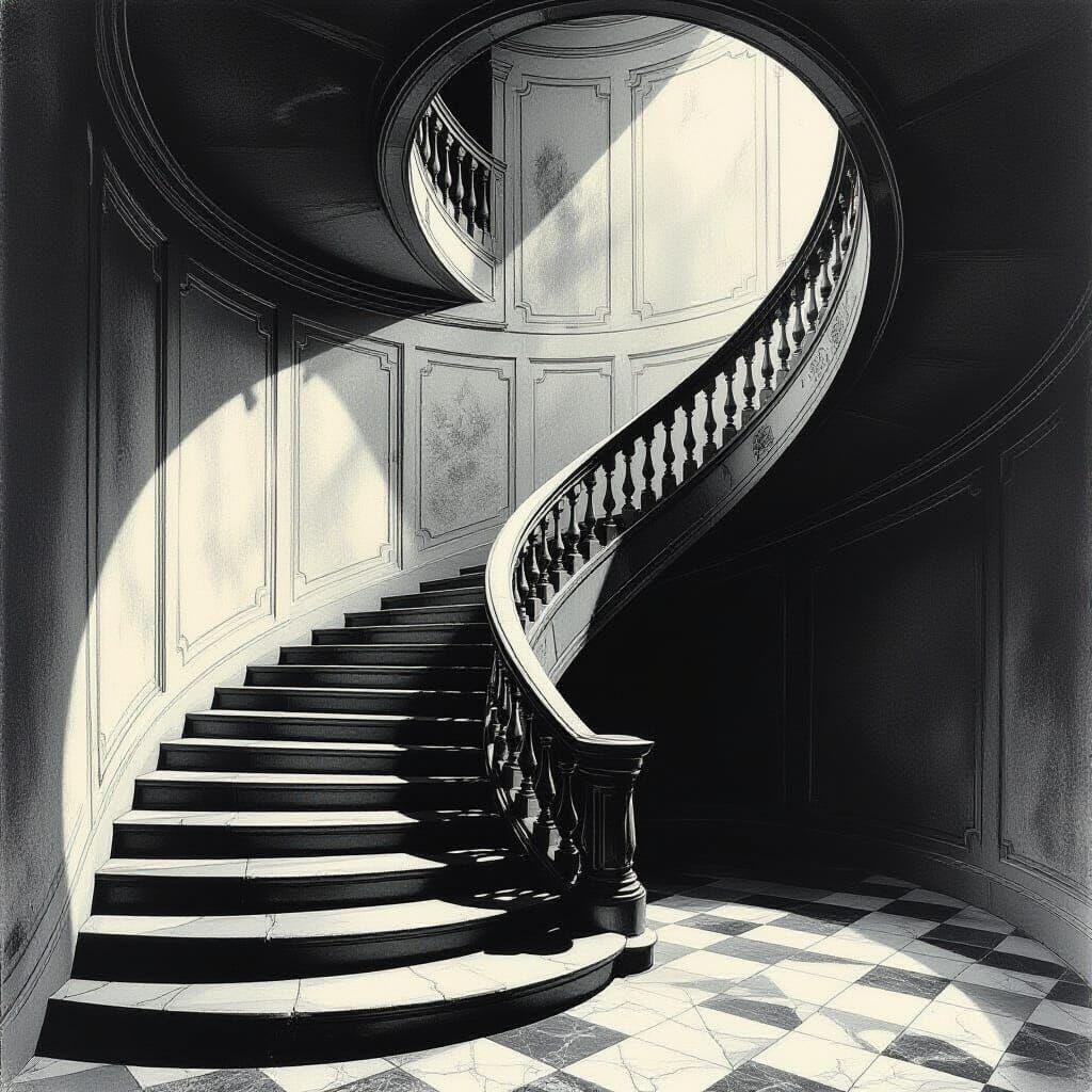 Endless Staircase in Piranesi-Inspired Gothic Style