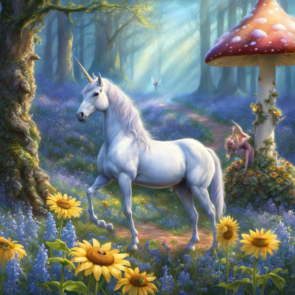 Unicorn and Fairies Play in Ethereal Wonderland