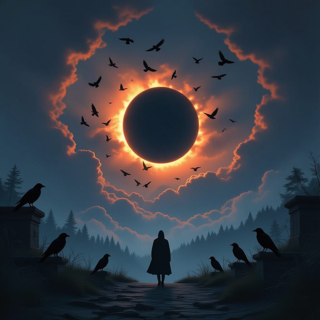 Eclipse Surrounded by Crows: Digital Matte Painting