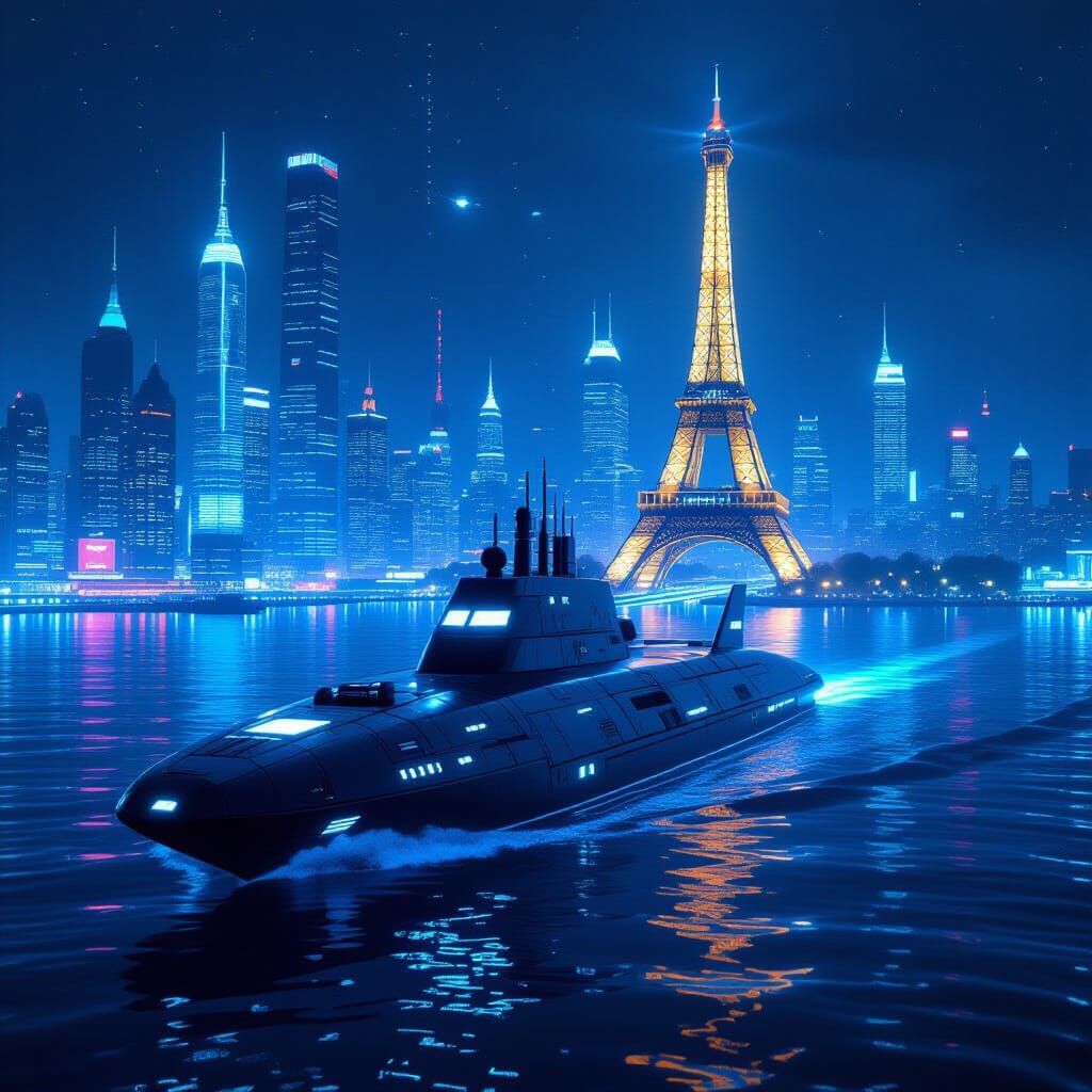 Futuristic Submarine Carrier in Underwater City