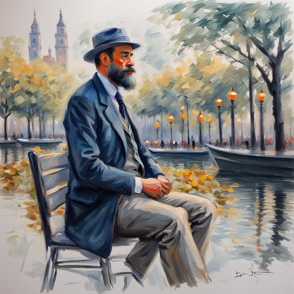 Kind Man Portrait in Impressionism Style