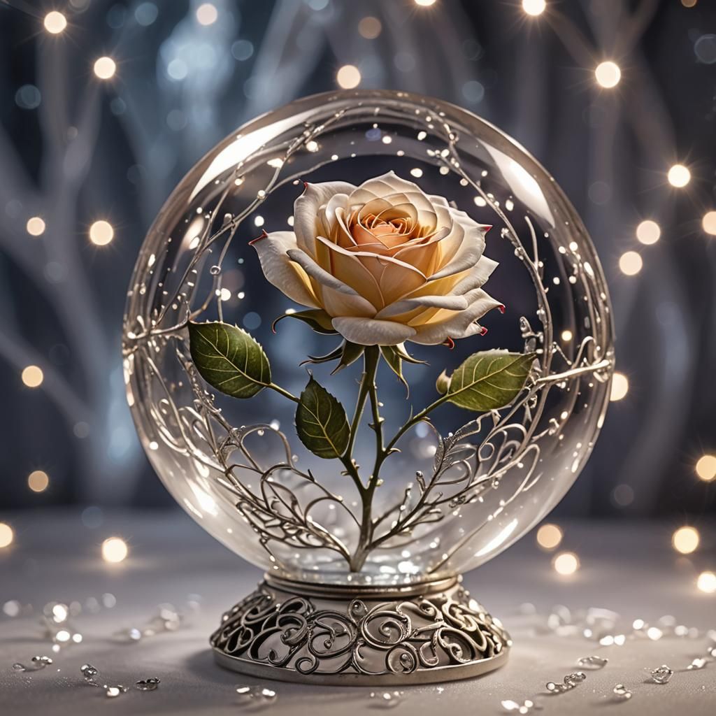 Crystal Rose in Glass Sphere: Macro Photography
