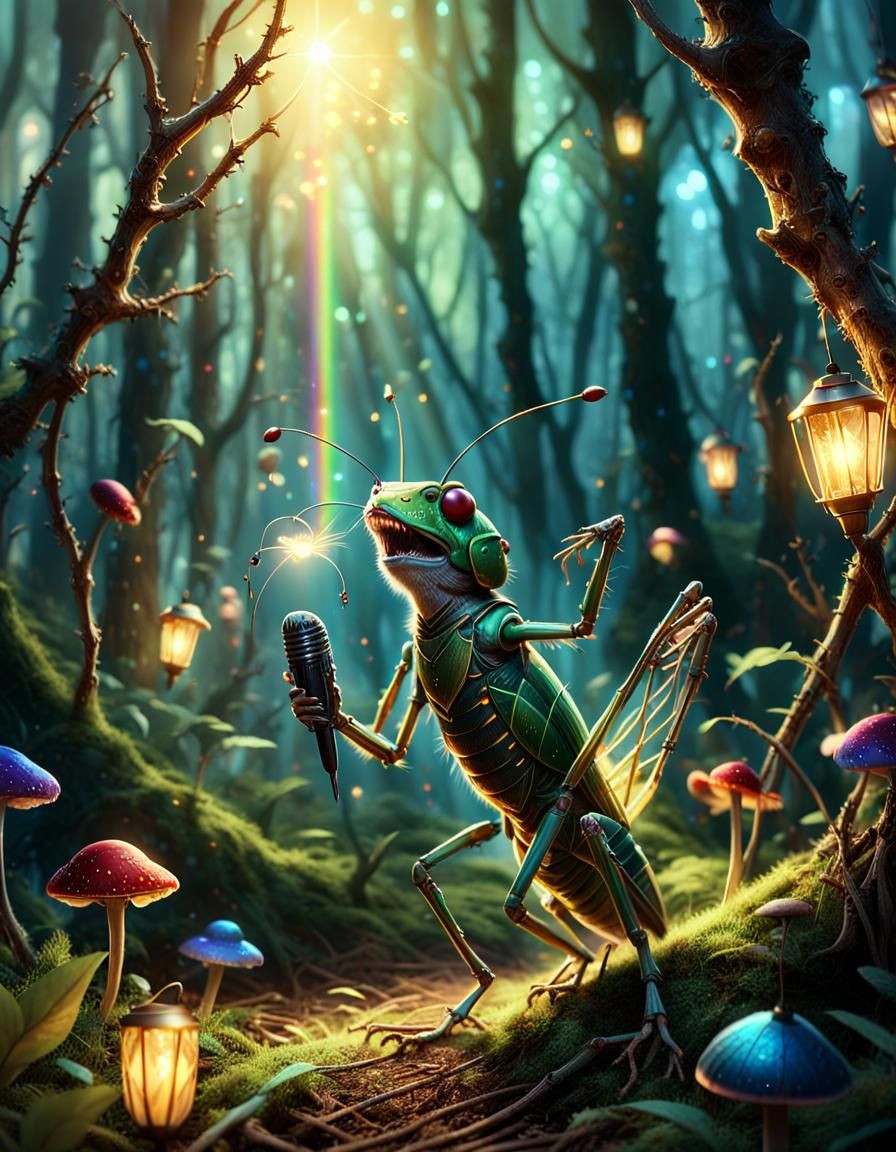 Cricket Singer in Mystical Forest: Fantasy Concept Art
