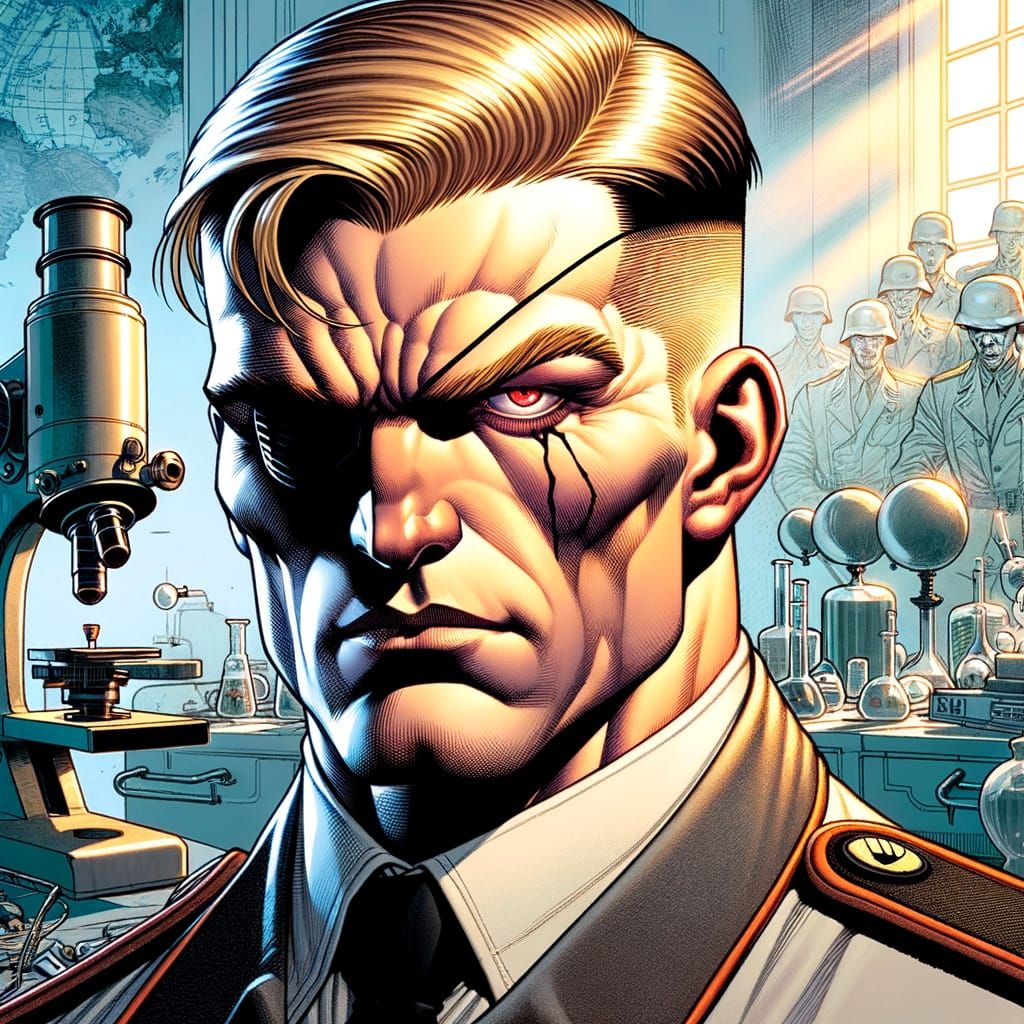 Muscular German Officer in WW2 Lab