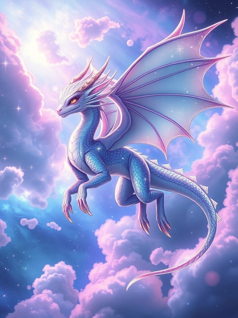 Dragon-Elf Soaring Through Nebula in Anime Style
