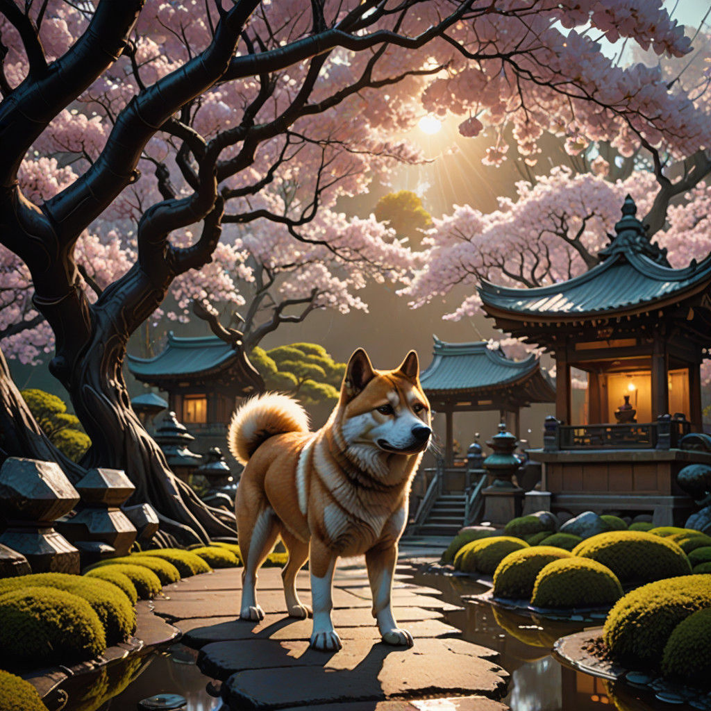 Hidesaburō Ueno and Hachiko Stroll through a Japanese Garden...