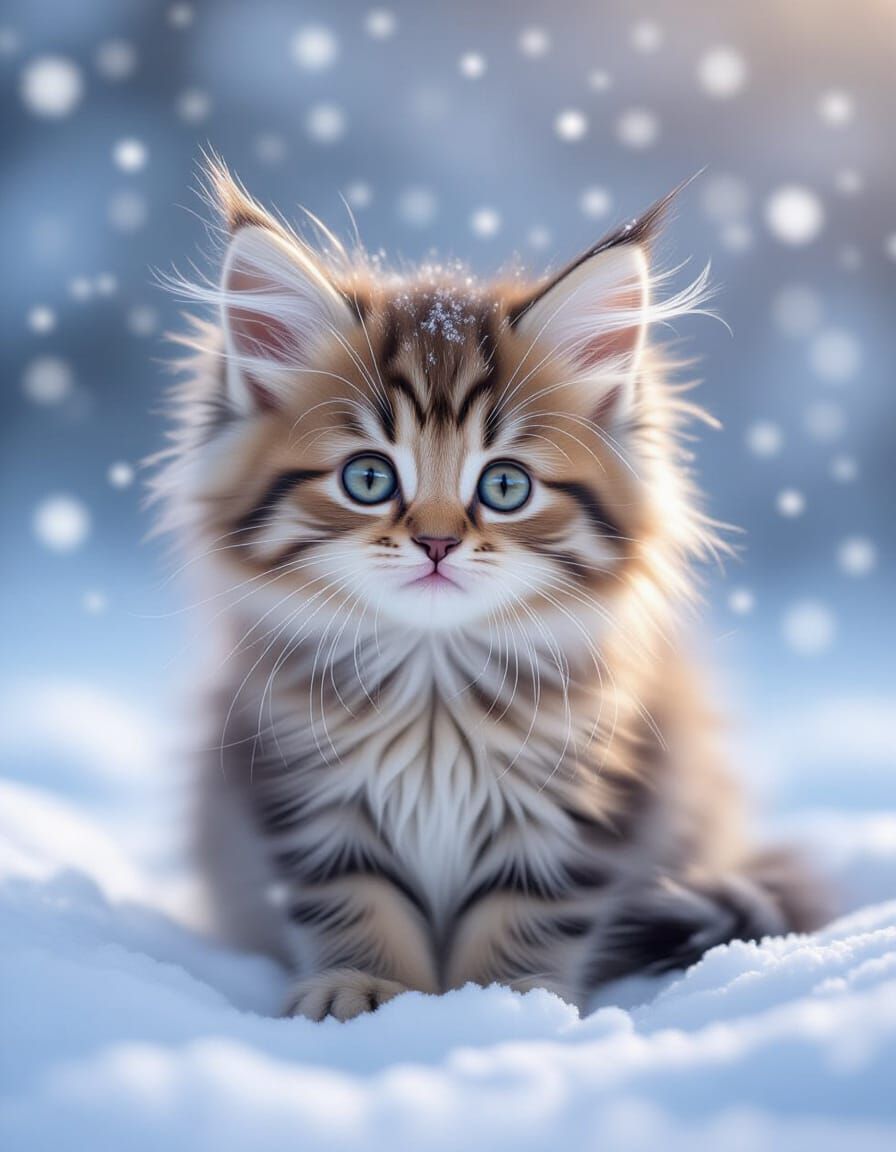 Adorable Kitten in Snowy Winter Wonderland Digital Art