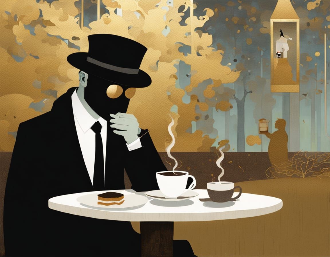 Masked Undertaker Sips Coffee in Polished Diner