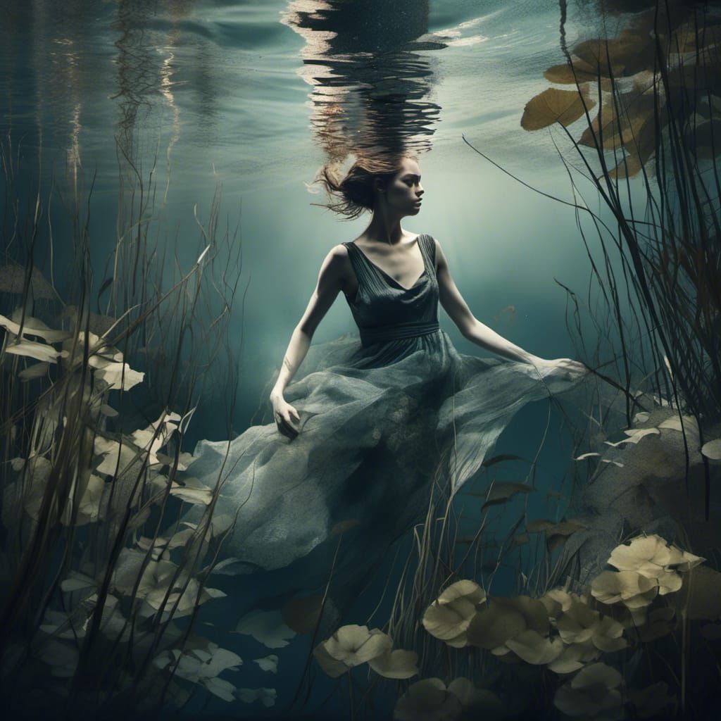 Dreamlike Submerged Figure in Surreal Photography Style