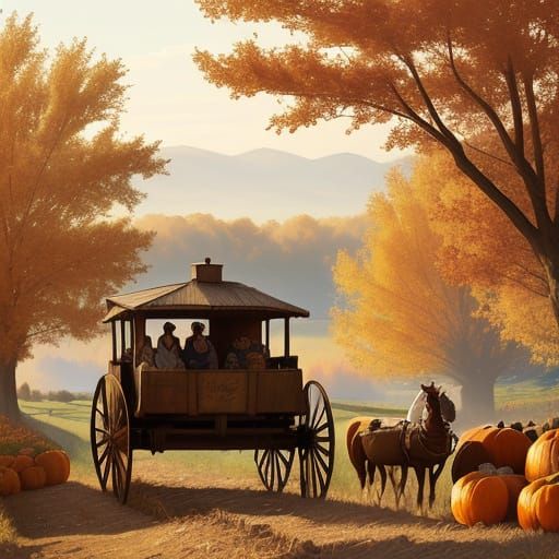 Family Wagon Ride Through Autumn Pumpkin Patch