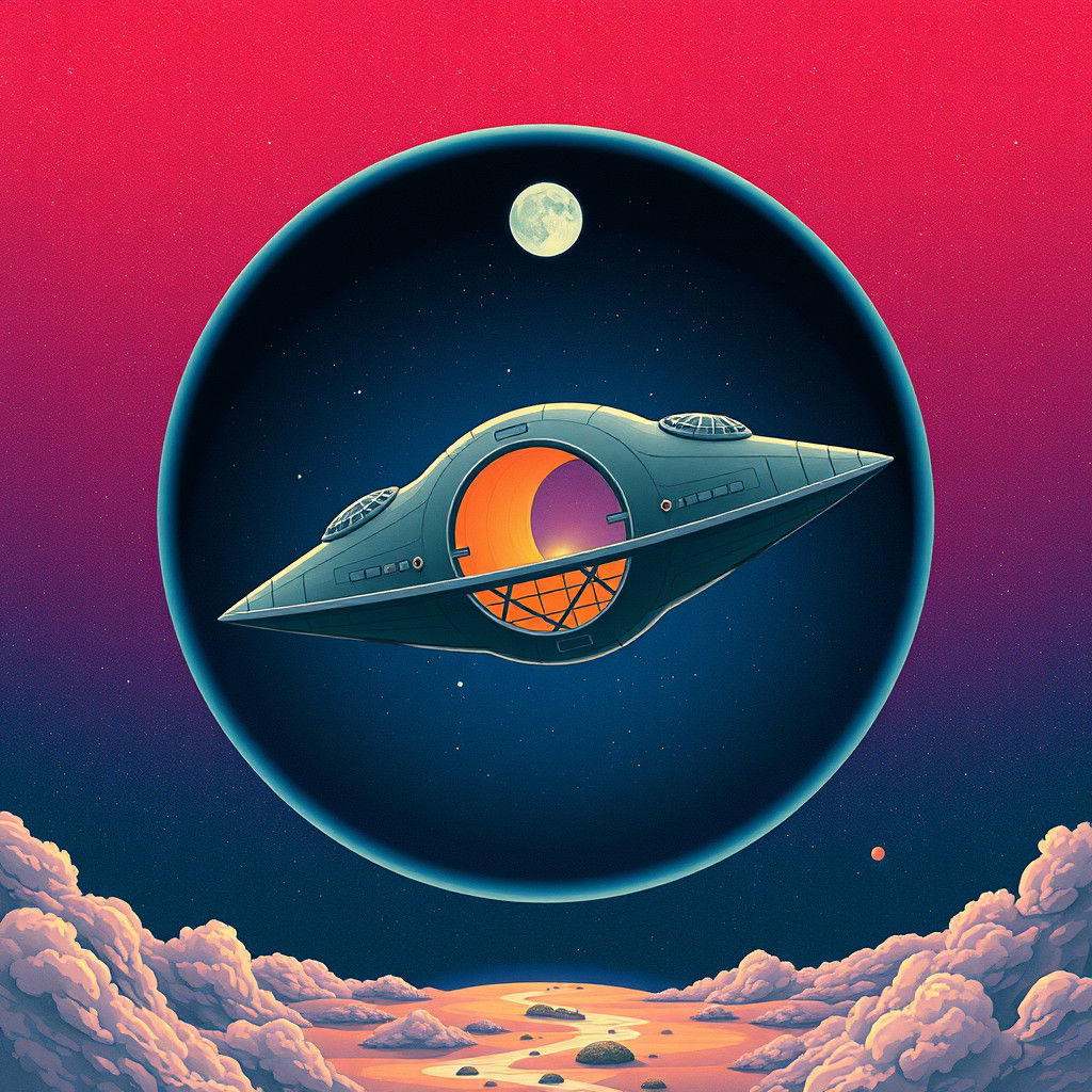 Magritte Inspired Spherical Spaceship Dreamscape