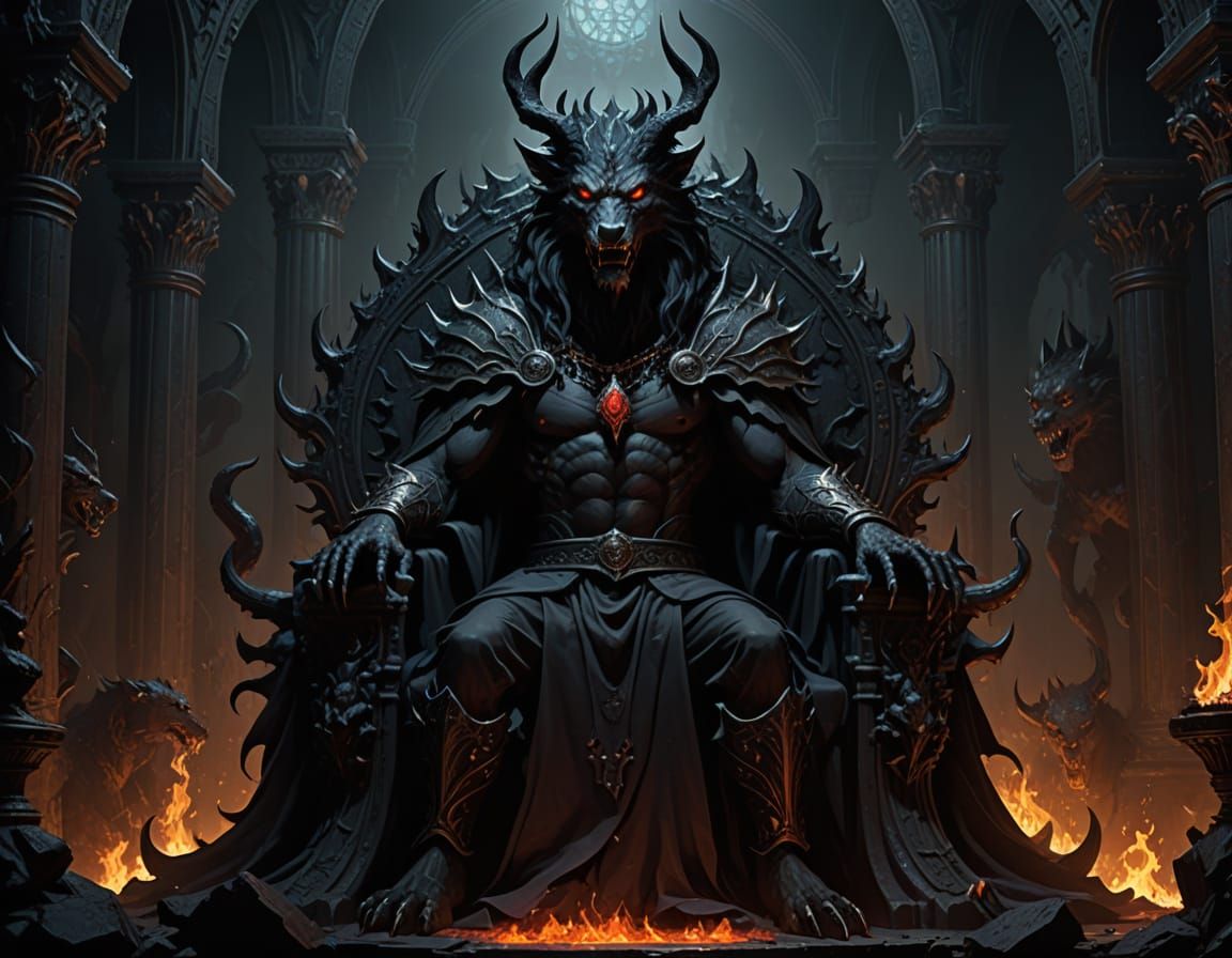 Hades on Obsidian Throne in Gothic Hall