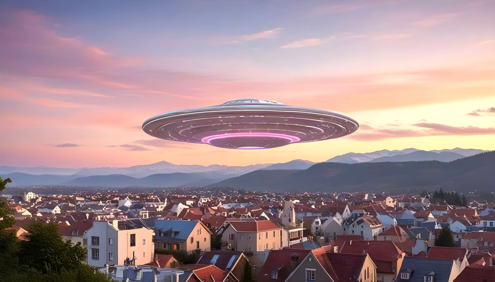 Luminous Flying Saucer Hovers Over Small Town