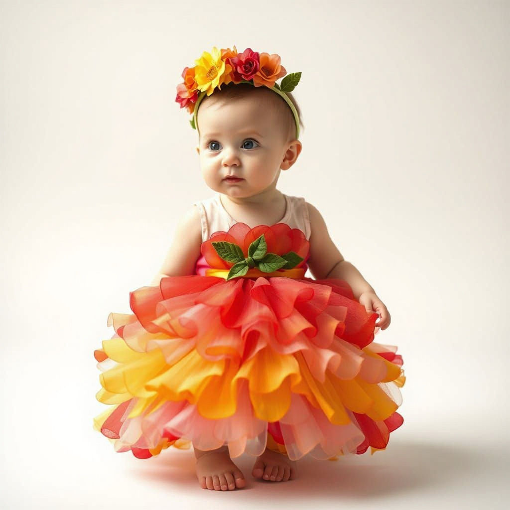 Baby in Zinnia Dress, Watercolor Style