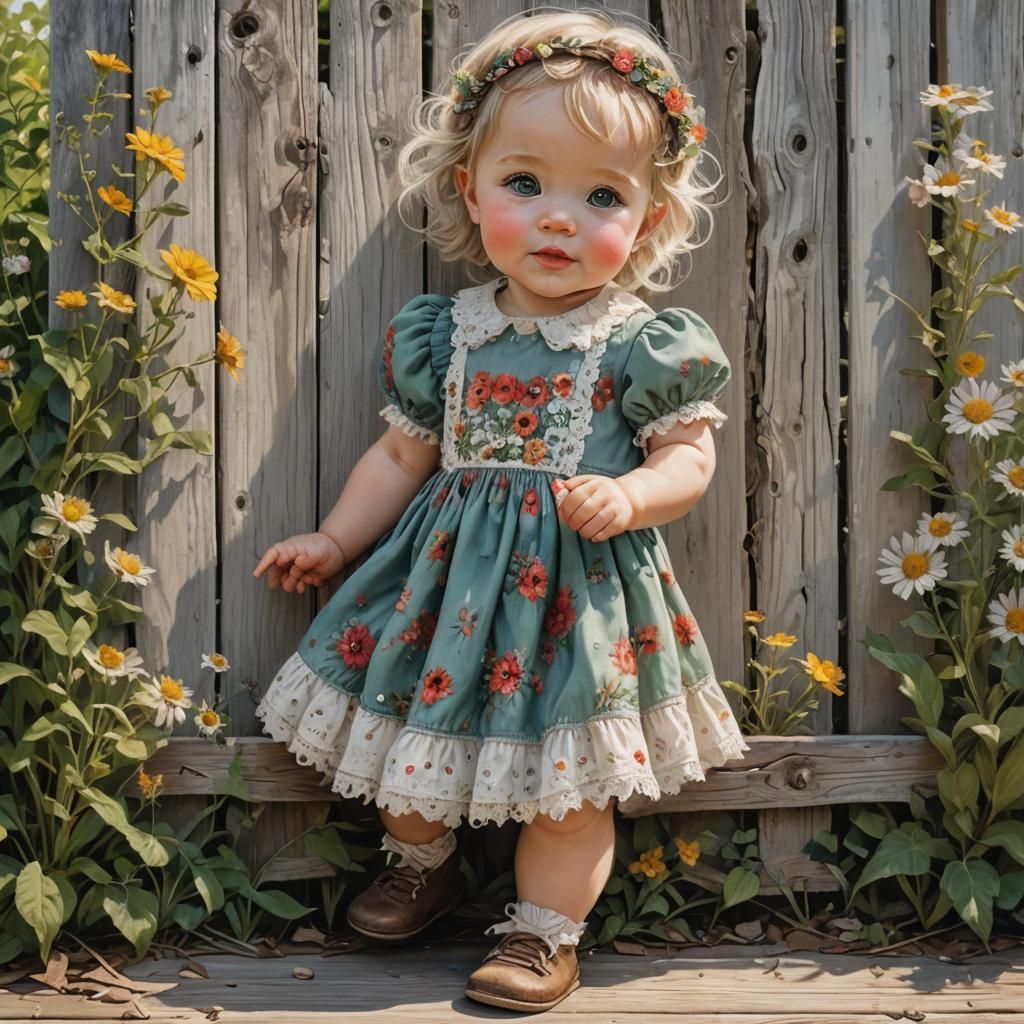Adorable Chibi Baby Portrait with Wildflowers