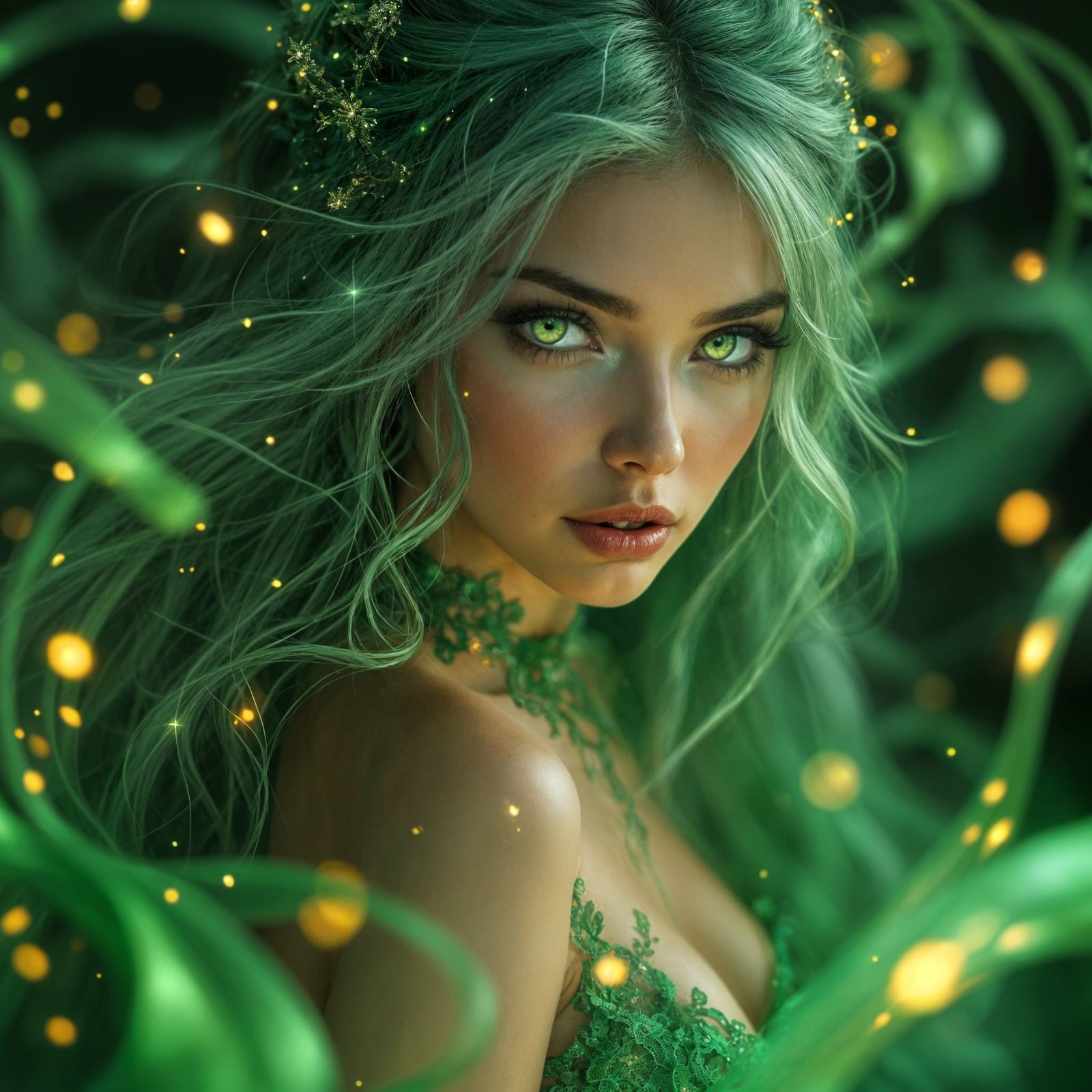 Fantasy Portrait of Woman with Emerald Eyes