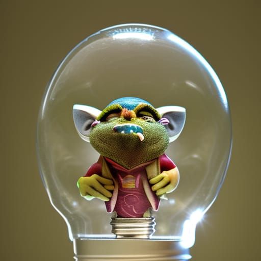 Gremlin in a Lightbulb: A Whimsical Scene