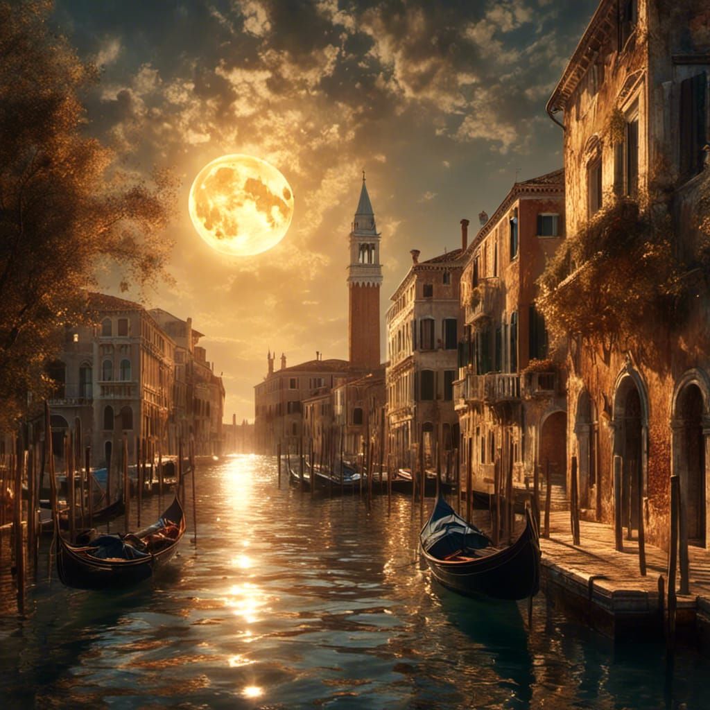 Venice Moonlit Night in Digital Painting Style