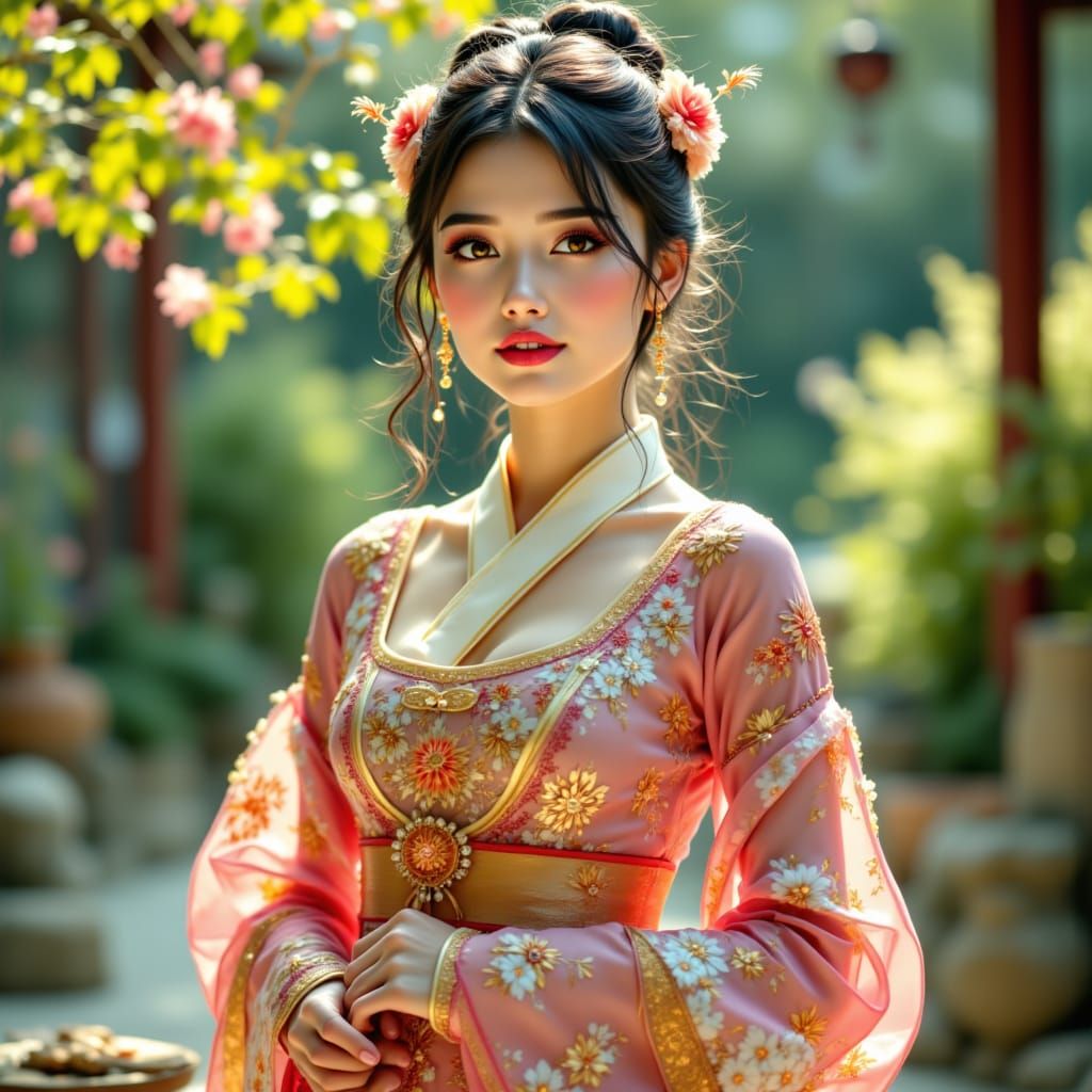 Korean Woman in Traditional Hanbok Attire, Inspired by Korea...