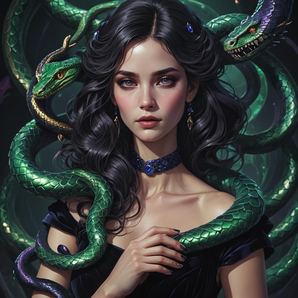 Mystical Woman with Serpent: Dark Fantasy Art