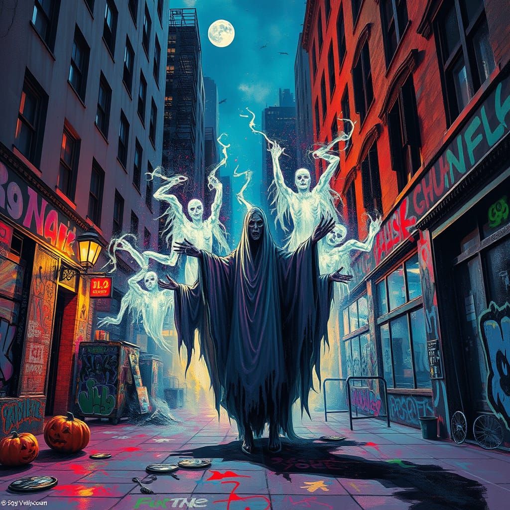 Halloween Street Art: Spirits Rise in Polychromatic City