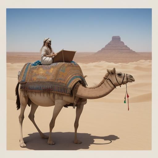 Surreal Camel Caravan in Desert Watercolor