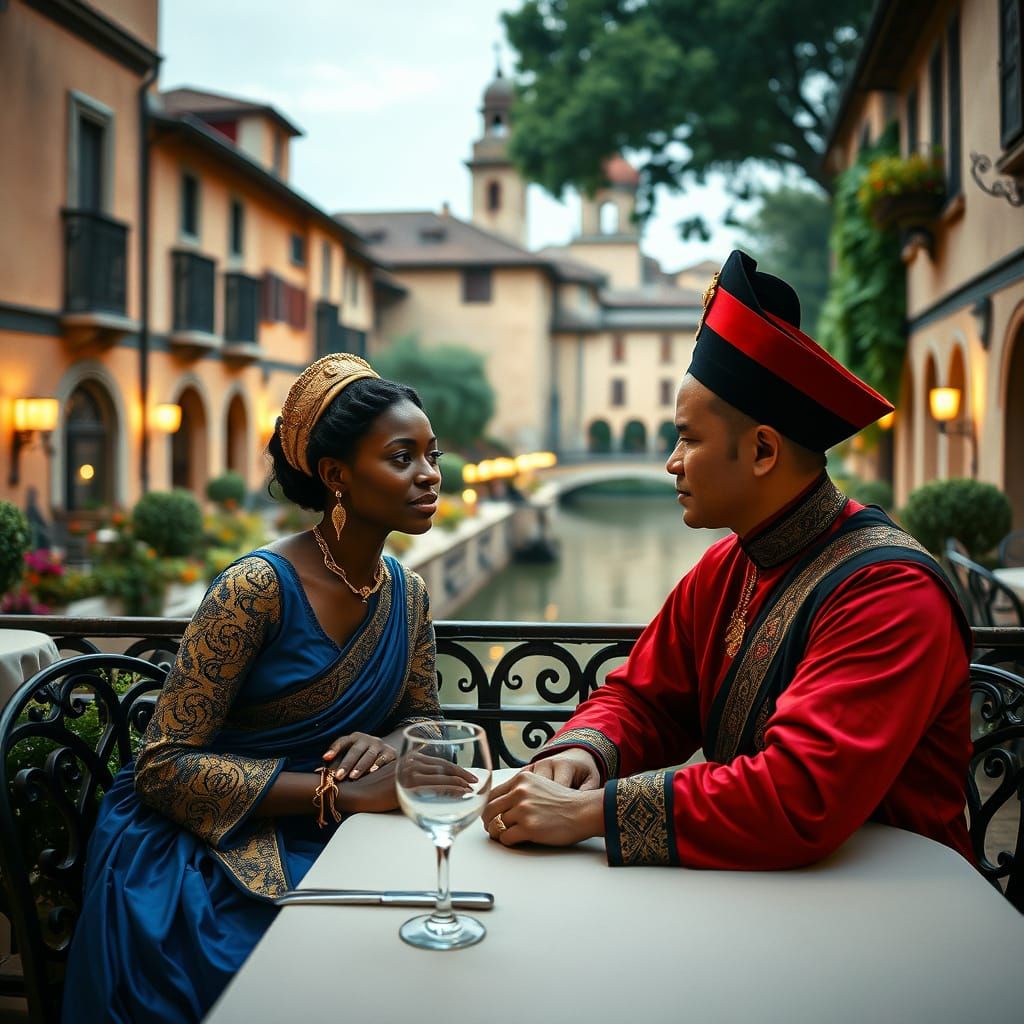 African Woman and Thai Man in Renaissance Garden