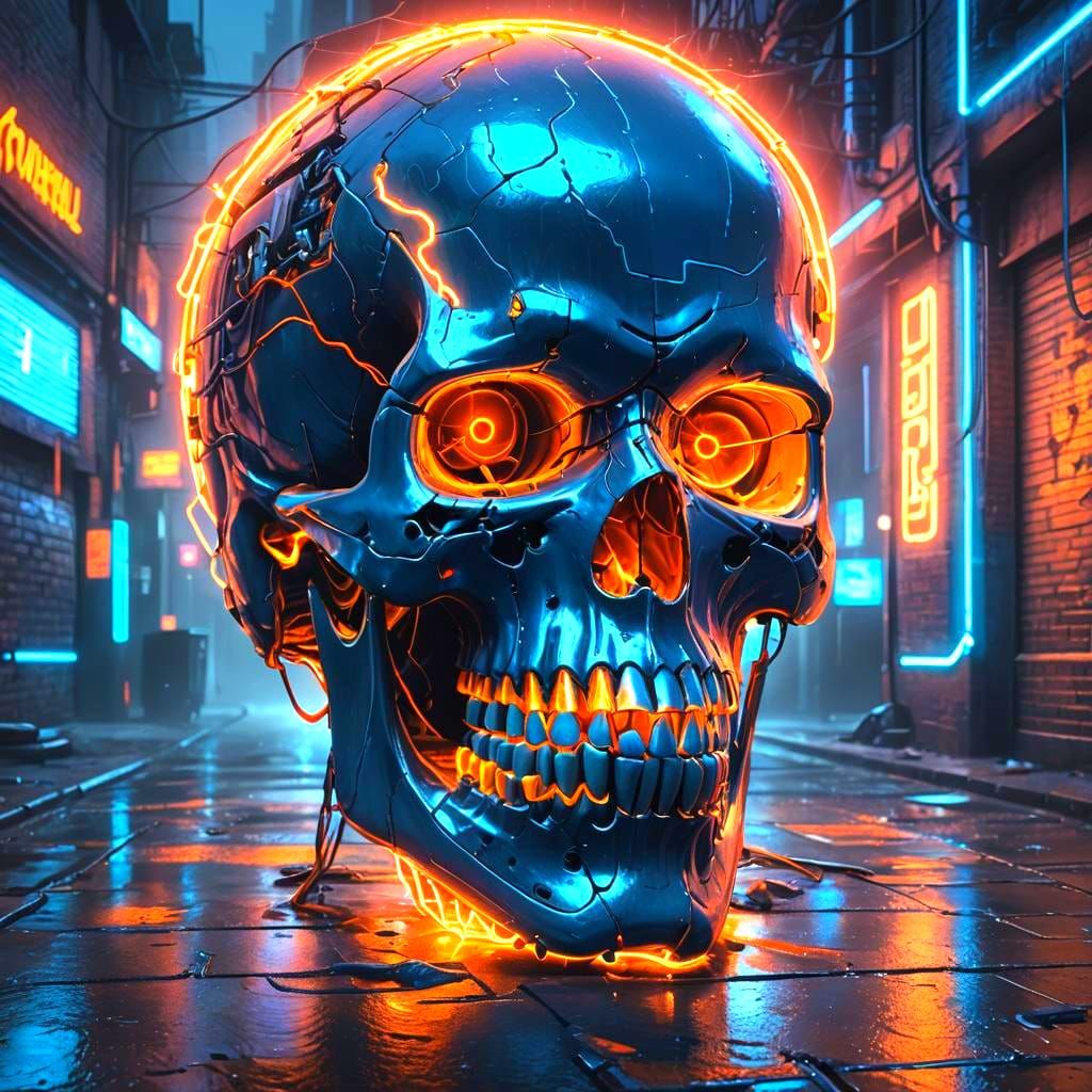 Neon Skull Fantasy Concept Art in 8k