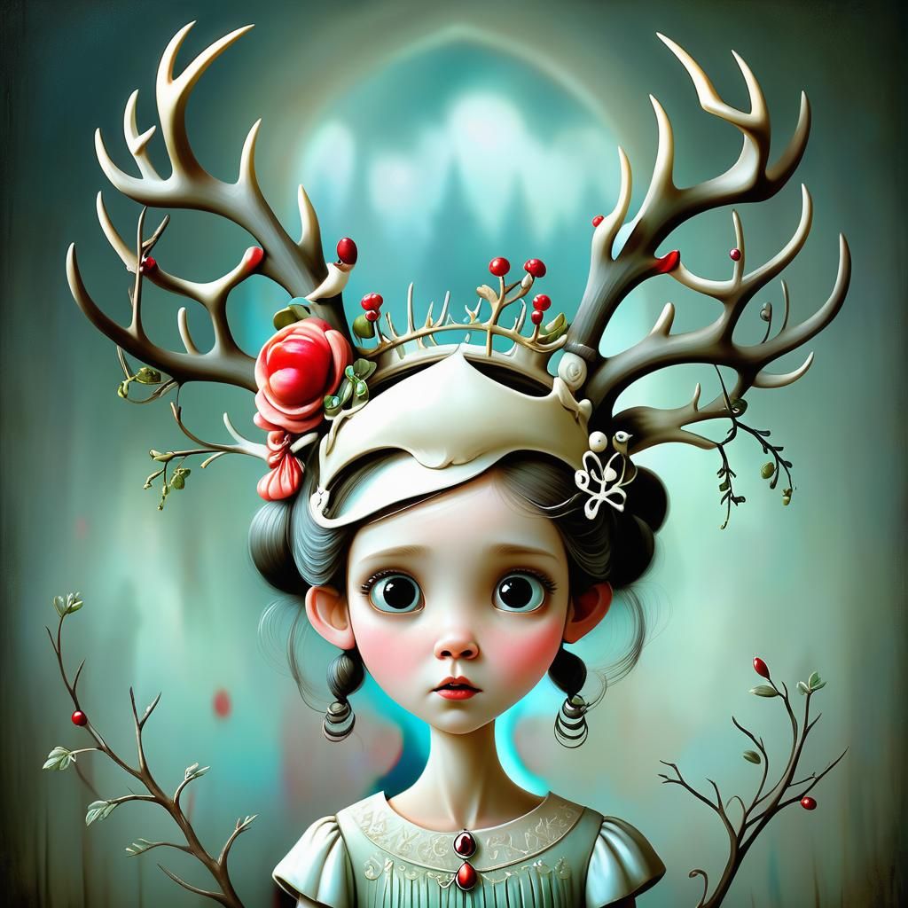 Surprised Girl Discovering Antlers, Pixar Style
