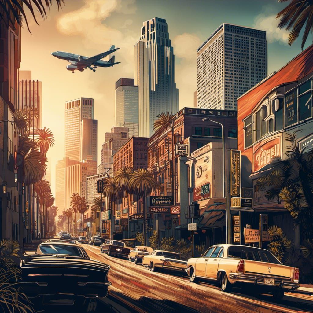 Los Angeles Illustration Poster in Hyperrealistic Style