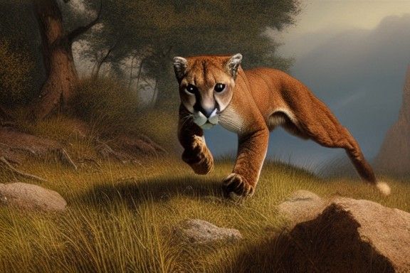Cougar Leaps in Wild West Landscape