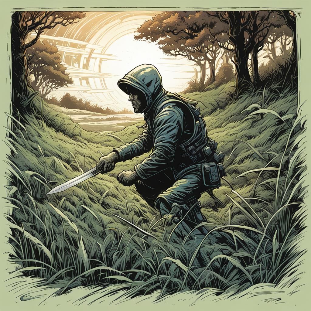 Knife in Grass: Comic Book Style Art