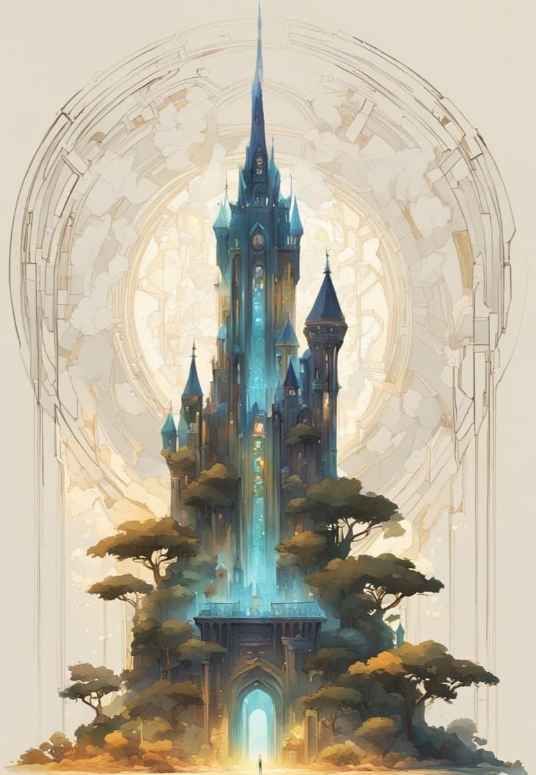 Surreal Cityscape with Wizard Tower