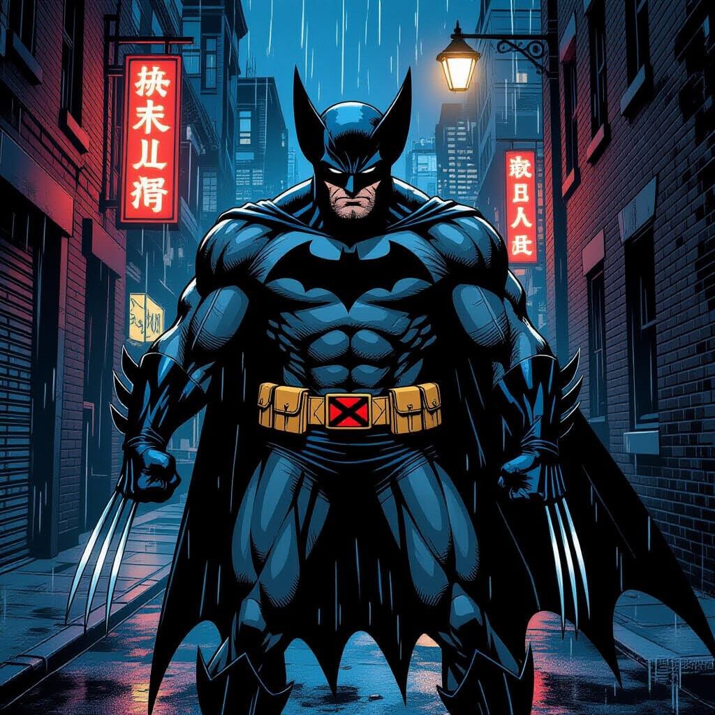 Batman Wolverine Fusion in Dark Comic Art Style