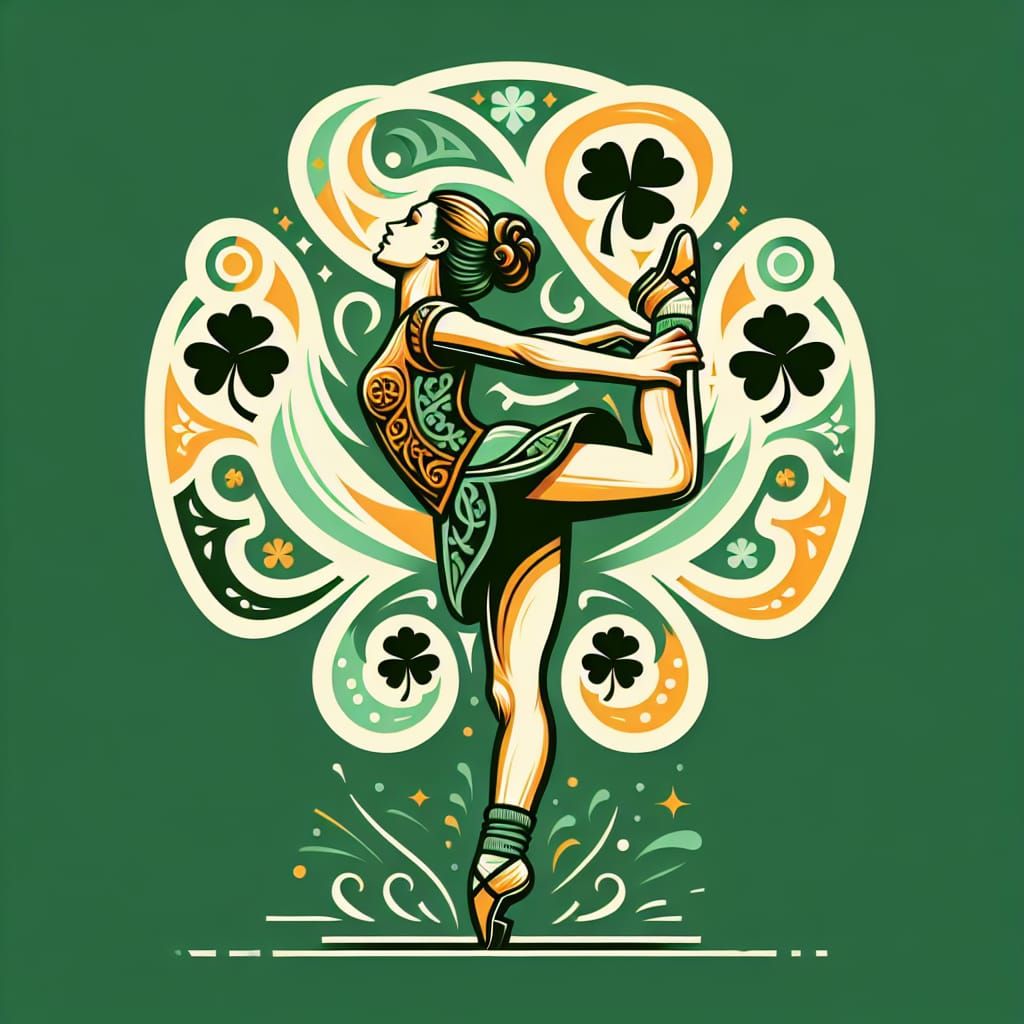 Irish Dancer Surrounded by Clovers, Digital Art
