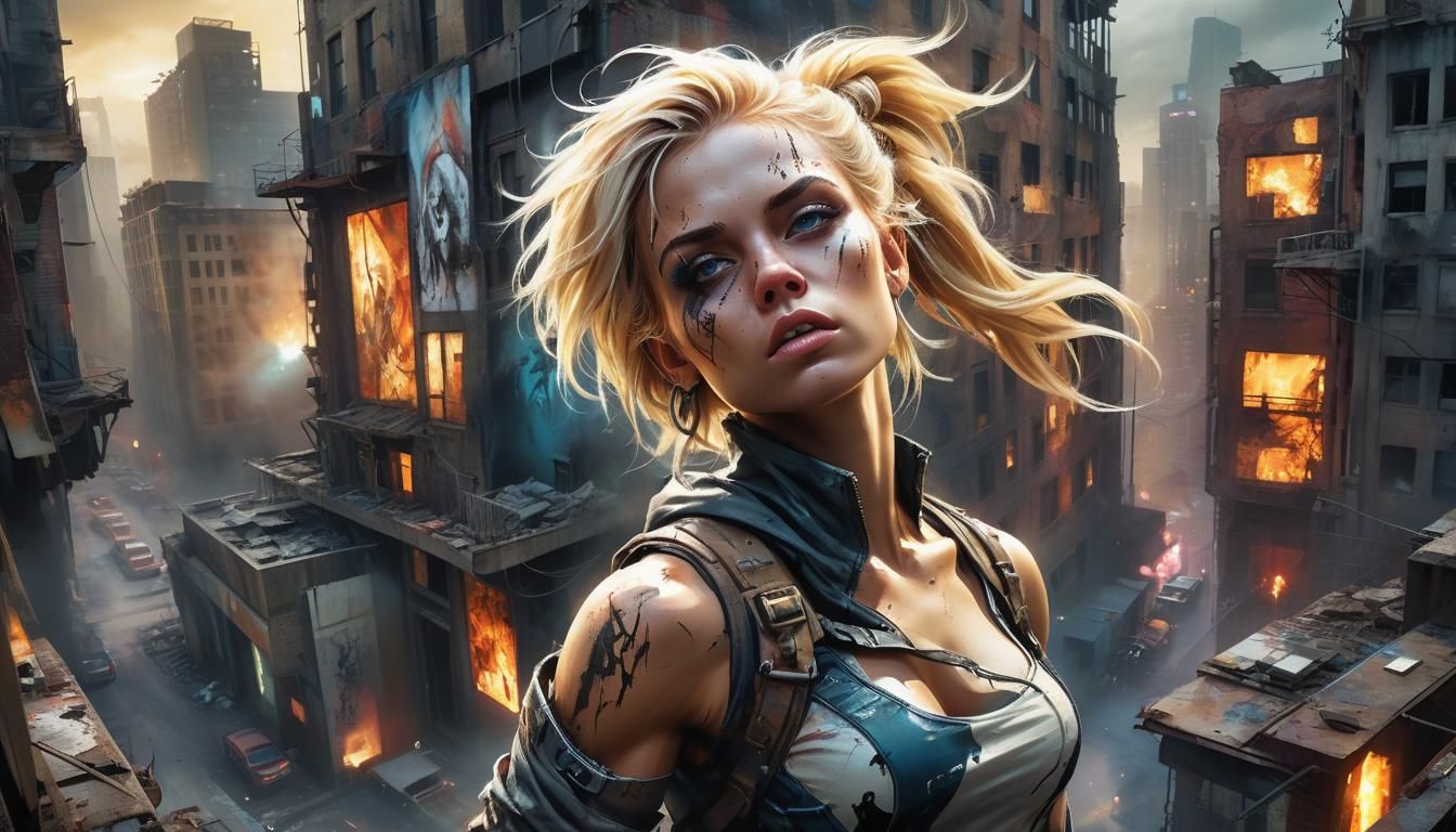 Post-Apocalyptic Woman in Dark Fantasy Digital Painting