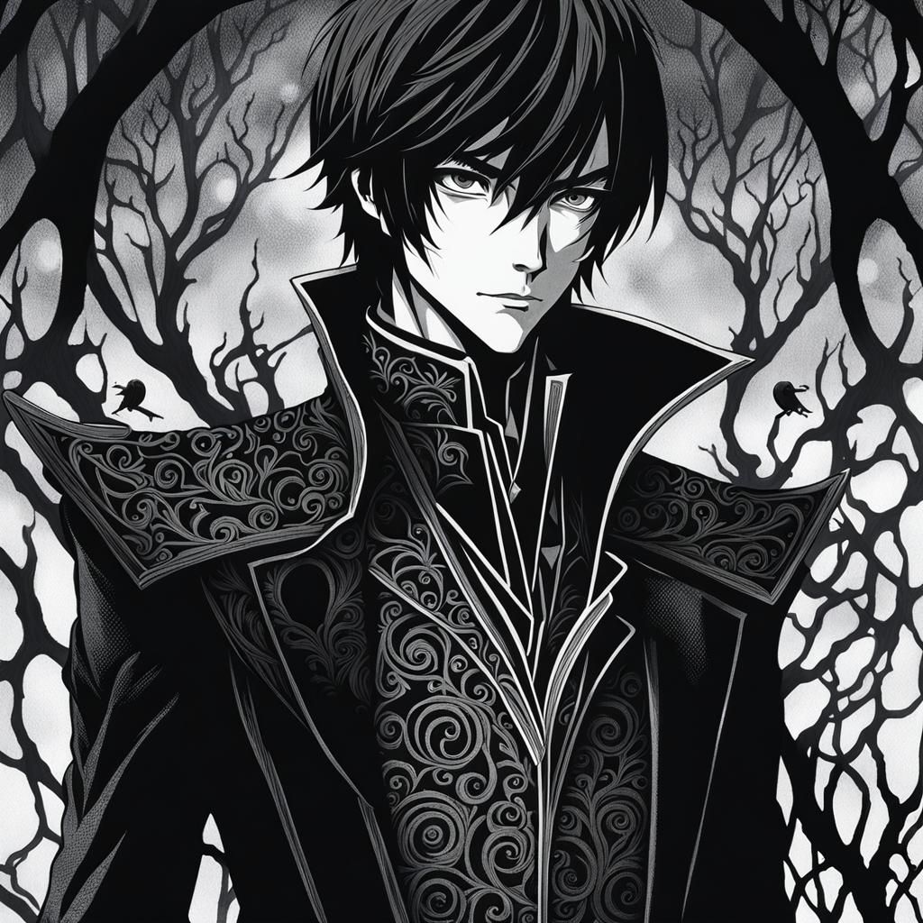 Lelouch Lamperouge Portrait in Scratchboard Ink Style