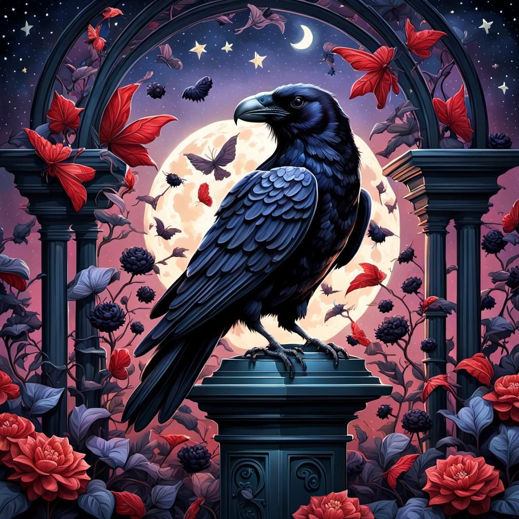 Raven in Conservatory: Whimsical Candy Art Style