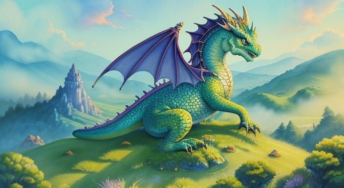 Puff the Magic Dragon Watercolor Fantasy Portrait