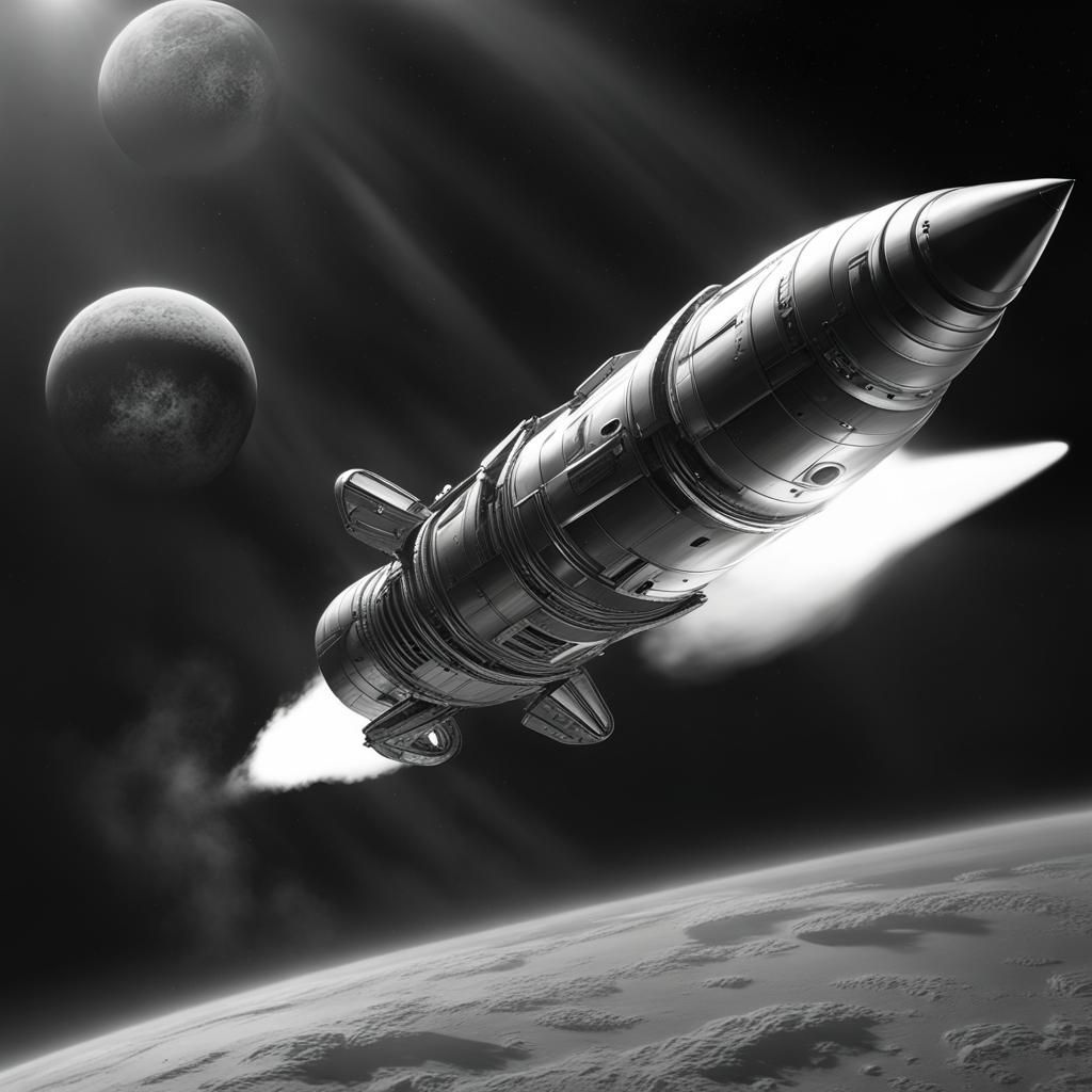 Chrome Rocketship Soaring in 1950s Sci-Fi Style