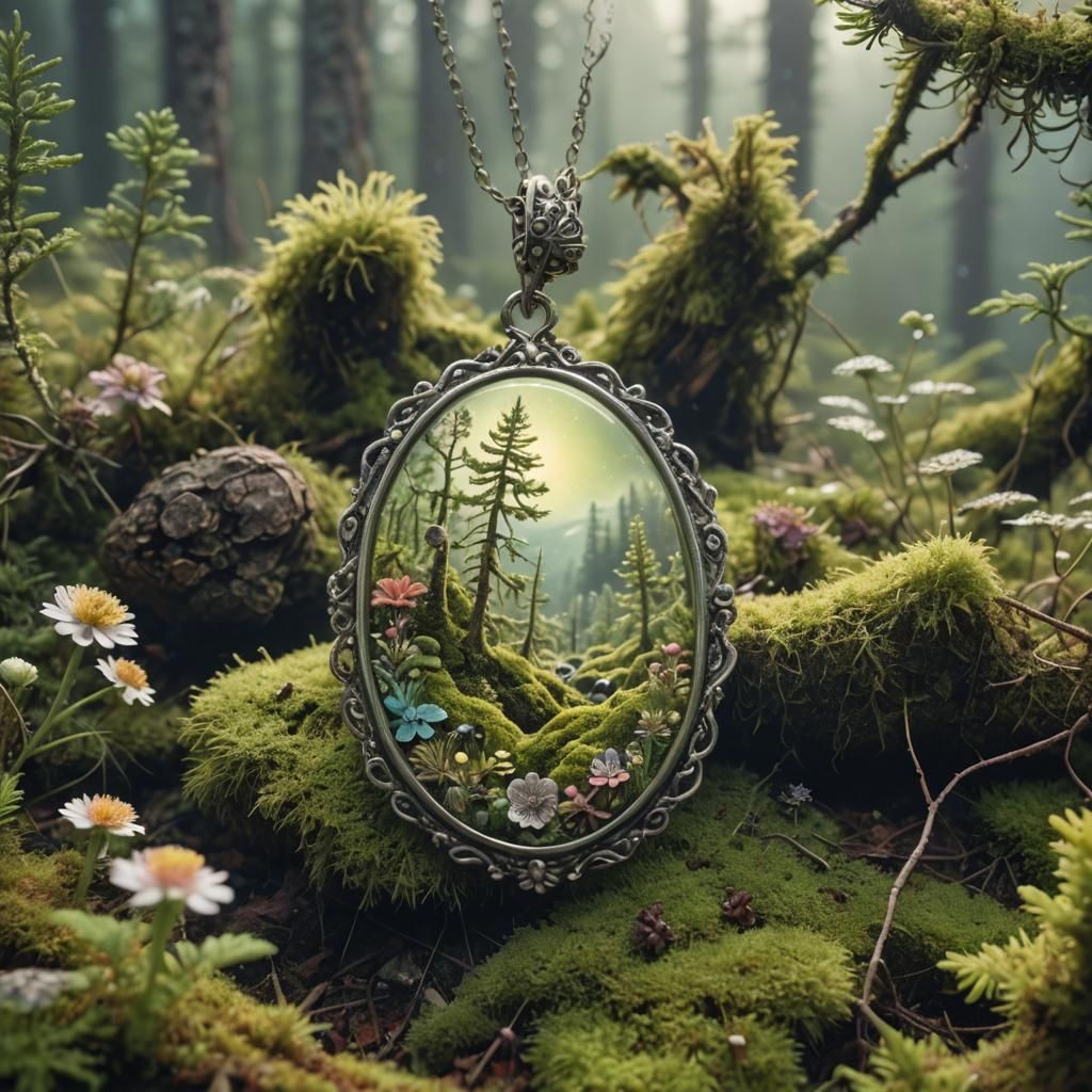Botanical Jewelry in Arctic Forest, Fantasy Illustration
