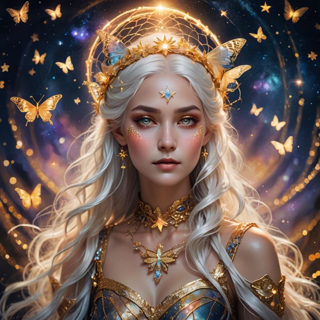 Celestial Goddess Portrait in Art Nouveau Style