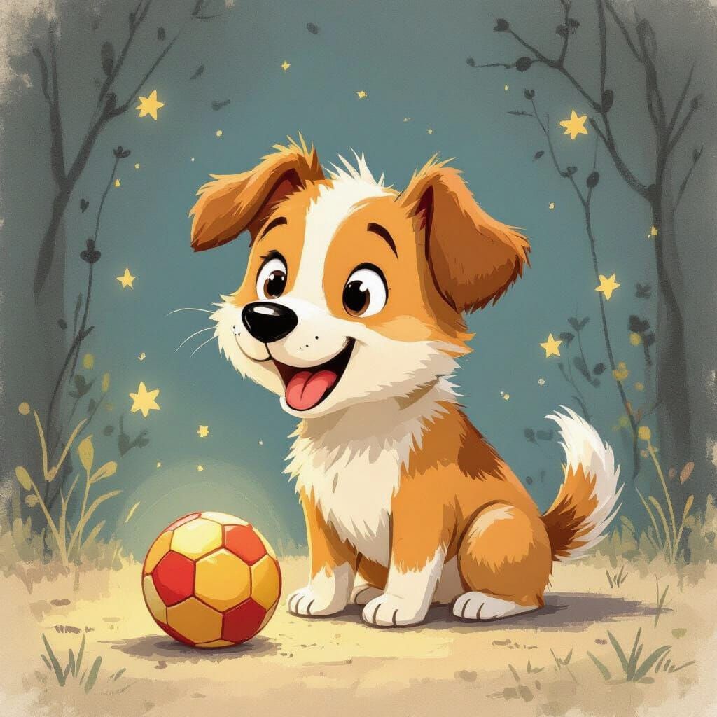 Playful Dog with Ball in Watercolor Style